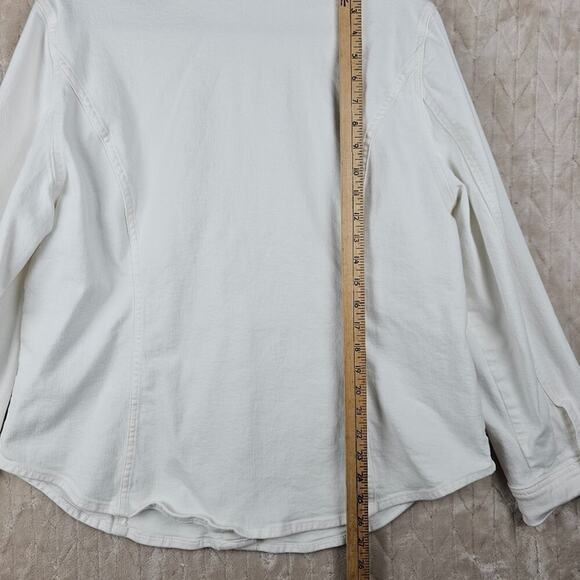 Chicos Denim Jacket XL 3 White Stretch Classic Minimal Preppy Layering Staple - Picture 3 of 6